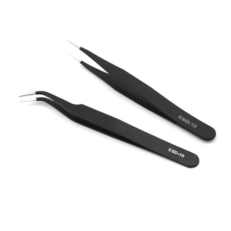 2Pcs/set New Black Anti-static Straight Curved Tweezers Fashion Tools<wTOCA
