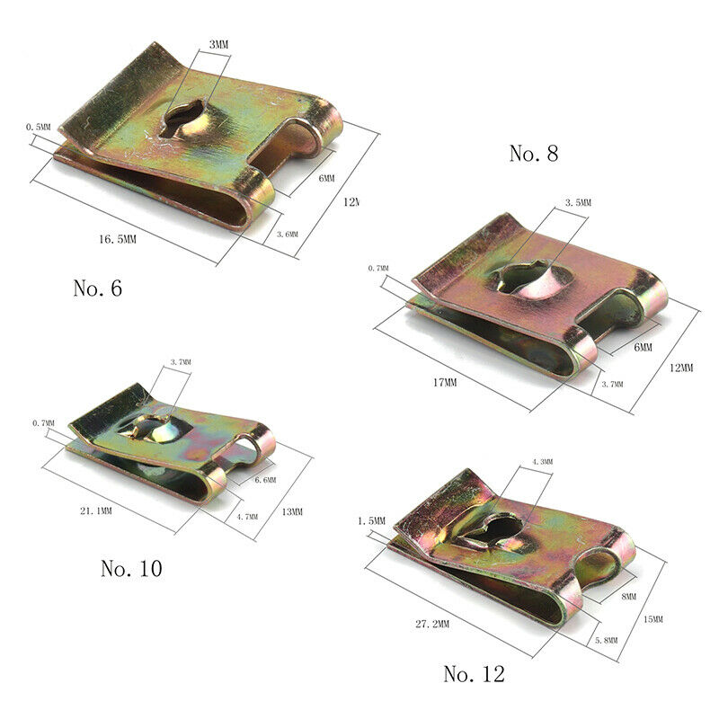 200PCS Spire Clips U Nuts Kit Galvanized Rust Resistance Speed Fasteners Screw