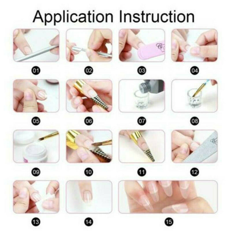 1 Set DIY Full Acrylic Powder Nail Art Tools Set Tips Brush Manicure Tool Kit