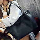 2pcs/set Women Handbag PU Clutch Sling Bag Shoulder Top-handle Bags (Black) A