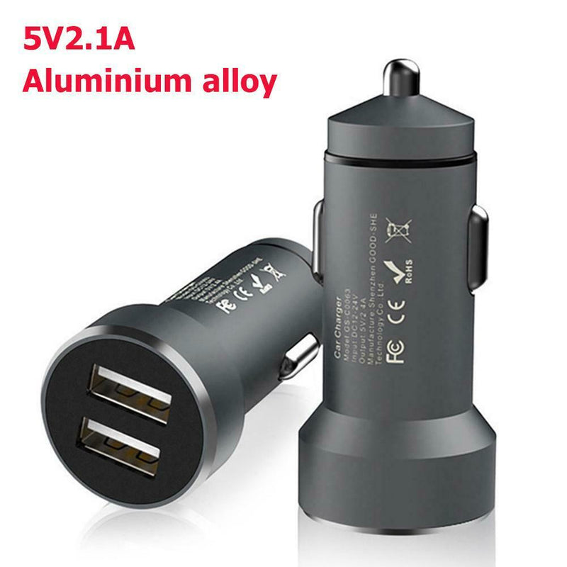 5V 2.4A Aluminum Alloy Dual USB Car Charger Power Adapter for Phones Tablet