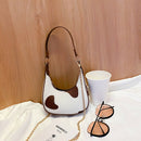 Flower Love Pattern Leather Shoulder Bag Women Chain Hobos Tote Handbag (S)