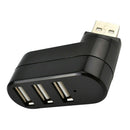 180 Degree Rotate USB 2.0 HUB Mini 3 Ports Splitter Hub Adapter Black