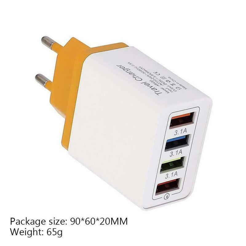 4 USB Color Travel Charger 3A Phone Fast Charging Charger EU-Plug Adapter