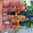 Handmade UNIQUE Lucky Elephant Carving Wooden Pendant Keychain Key Ring Gift