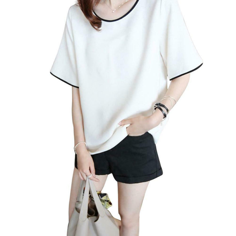 Women Bottom T-Shirt Solid Color Half Sleeve O-neck Tee Shirt (White XXL)