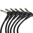 Pack of 6 Electric Guitar Patch Cables Right Angle 6.35mm Jack for Effect Pedals