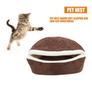 Soft Cat Waterproof Nest Washable Pet Cute Hamburger Bed Kennel (Maroon) A