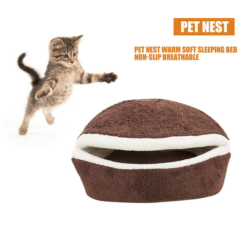 Soft Cat Waterproof Nest Washable Pet Cute Hamburger Bed Kennel (Maroon) A
