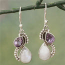 Purple Amethyst Moonstone Two Teardrop Topaz Dangle Drop Earrings Hook Jewelry
