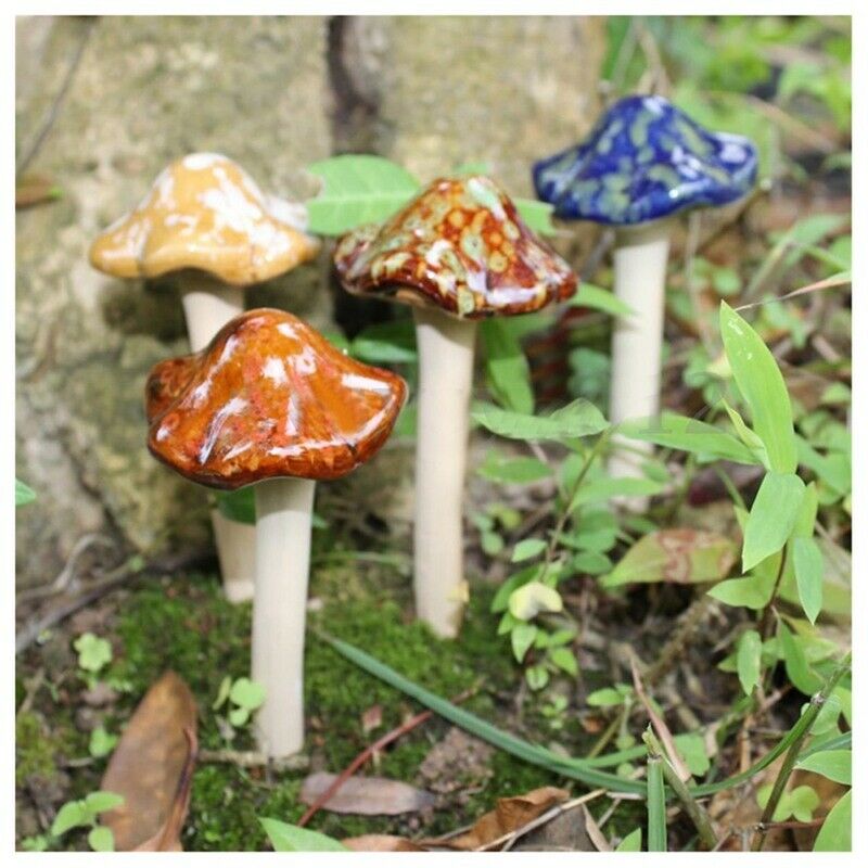 4Pcs Ceramic Toadstools For The Garden Tinkling Mushrooms Garden Ornaments