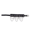 Black Leather Choker Metal Ring Chain Necklace Collar Handmade Goth Jewelry ME