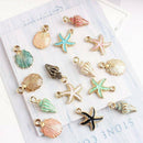 13 Pcs/Set Mixed Metal Starfish Conch Shell Charms Pendant DIY Jewelry Making @