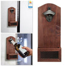 Wall Mounted Bottle Cap Opener with Cap Catcher Wood Home Keg Rustic Beer X6S4
