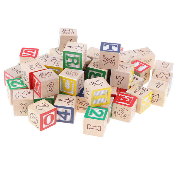 50 Pieces Wooden ABC/123 Blocks Set, Developmental Toys, Number Blocks Stacking