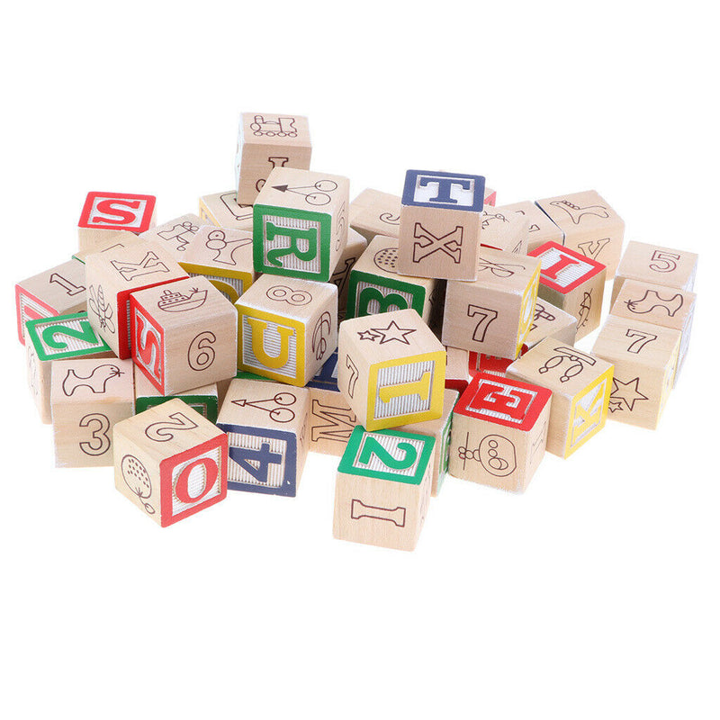 50 Pieces Wooden ABC/123 Blocks Set, Developmental Toys, Number Blocks Stacking