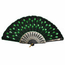 Beautiful Lady's Silk Hand Fan with Green Sequins