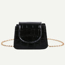 Pure Color Leather Mini Shoulder Bags Women Chain Messenger Bags (Black)