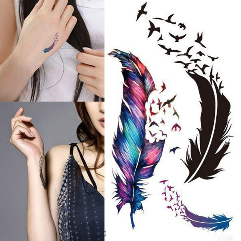 Cool Waterproof Tattoo Small Fresh Wild Goose Feather Pattern Tattoo StickerS.AU