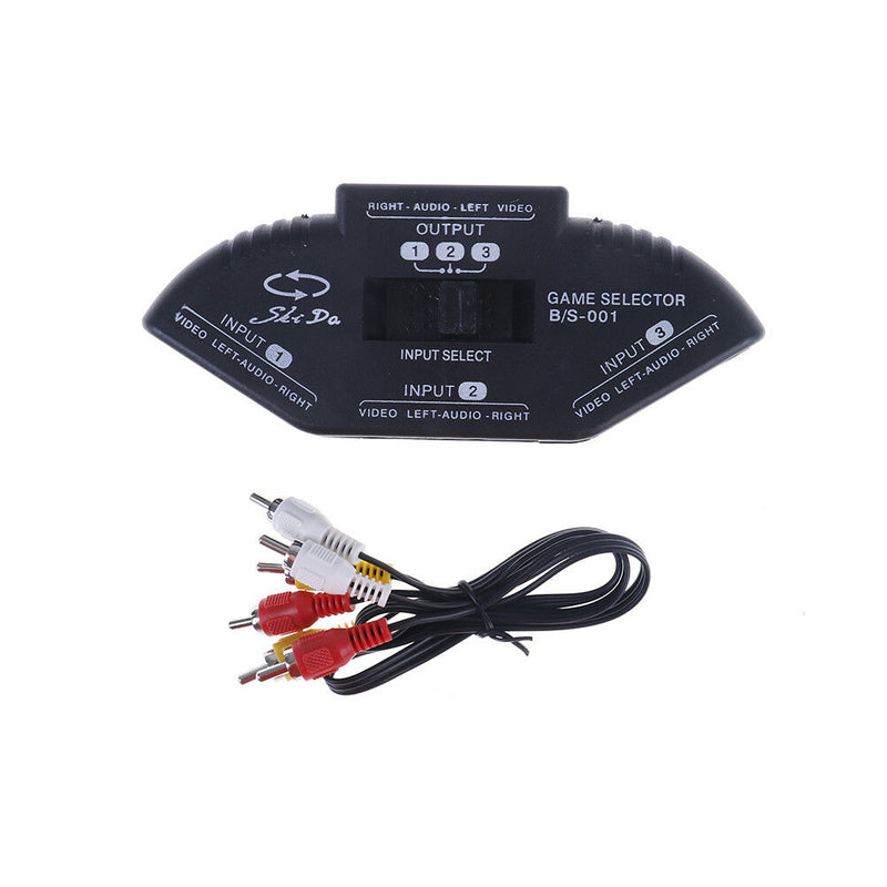 3 way audio video av rca switch switcher splitter with cable ME