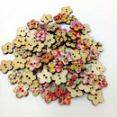100 Pieces Floral Printed Flower Shape Wooden Buttons for Sewing and Crafts