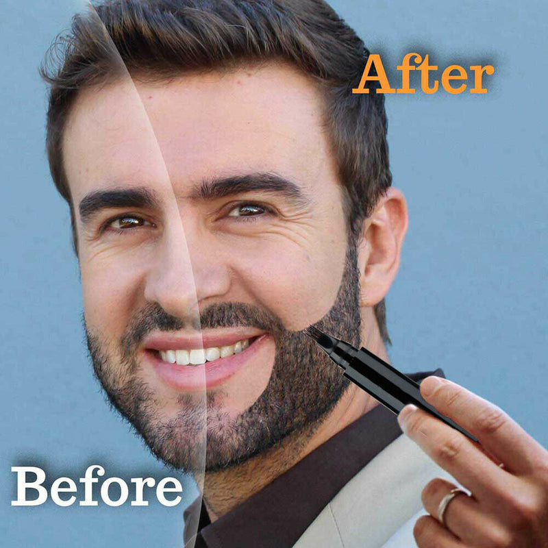 Double End Men Beard Growth Pen Sideburn Shaping Pen Shaving Brush (Black)