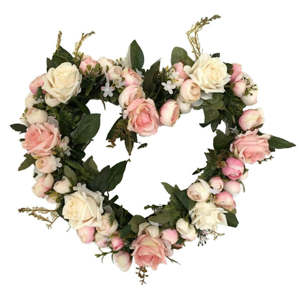 34cm Simulation Rose Flower Wreath Hanging Ornaments for Front Door Party Pink