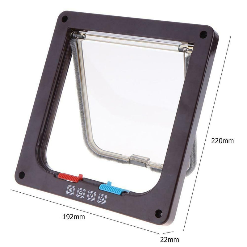 4 Way Lockable Dogs Cat Security Flap Door Kitten Puppy Pets Gate (Brown S) A
