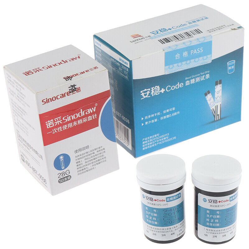 Diabetic Code Blood Glucose Test Strips 50pcs + Test Paper 50pcs Lancet Needles-