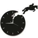 Art Decor Horseman Jumping Wall Watch Rider on Horseback Jumping Horse Cloc J6G6
