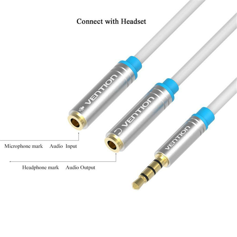 3.5mm AUX Male to 2 Female Headphone Mic Audio Y Splitter Cable for Laptop