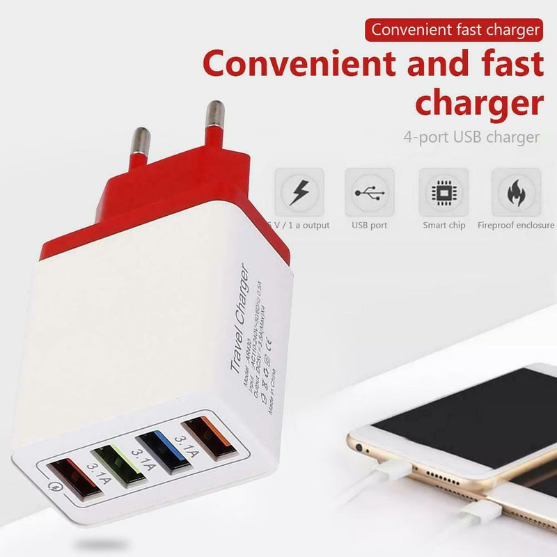 4 USB Color Travel Charger 3A Phone Fast Charging Charger EU Plug Adapter