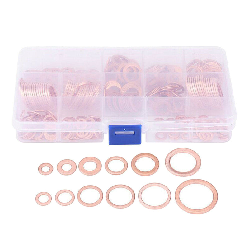 280PCS M5-M20 Copper Crush Washer Gasket Set Flat Ring Seal Assortment Kit Set