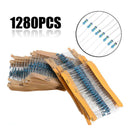 1280pcs 1 Ohm - 10M Ohm 1% Tolerance 1/4W Film Resistors Resistance Assortment