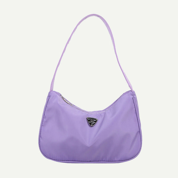 Women Nylon Totes Shoulder Bag Simple Female Street Zipper Handbag (Purple)