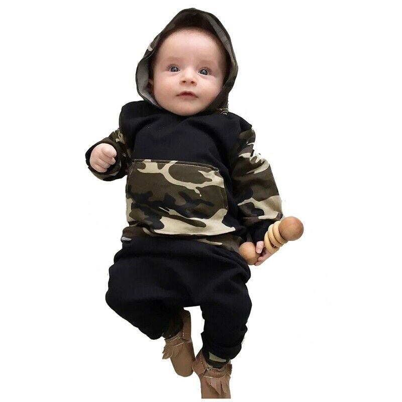 Newborn Kids Baby Boys Camo Tops Hoodie Long Pants 2Pcs Outfits Set Clothes U2P7