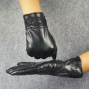 Winter Warm PU Leather Lace Gloves Women Cycling Bike Touch Screen Glove