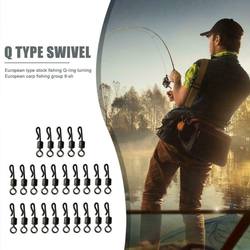25pcs Black Q-Shaped Quick Change Swivels Fishing Terminal for Carp Fishing