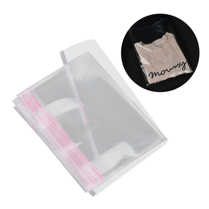 100Pcs 11x8in Clear Self Seal Adhesive Cello Cellophane Resealable Plastic Bags