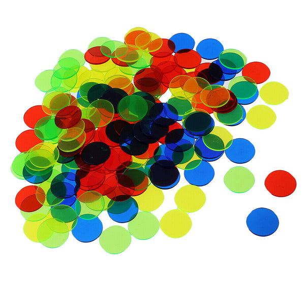 200Pcs/Set Bingo Chips Transparent Counters Counting Tokens Game Colorful