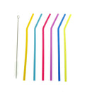 6pcs Reusable Drinking Straws Silicone Cocktail Straws with 1pc Cleaning Brus ES