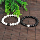 2pcs Balanced Howlite Matte Black & White Beaded Bracelets for Lovers His & Hers