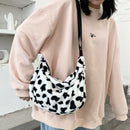Women Plush Cow Printed Chest Bag Casual Street Crossbody Shoulder Pack (1)