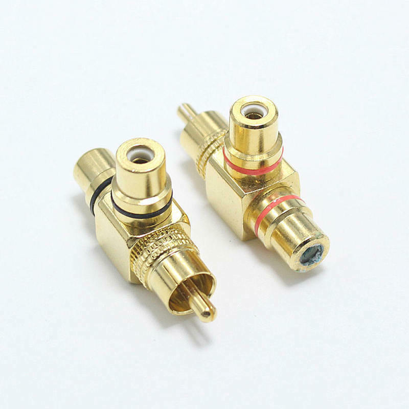 2Pcs RCA Audio Splitter Plug Socket RCA Adapter Converter 1 Male to 2 Female