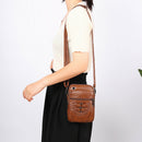 Women Soft PU Messenger Bag Multi-layer Shoulder Zipper Phone Pouch (Brown)