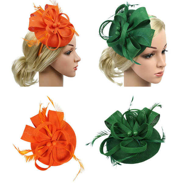 2x Lady Feather Fascinator Cocktail Hat Wedding Derby Pillbox Hats Headbands