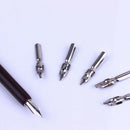 Wood Copperplate English Calligraphy Script Oblique Dip Pen Holder & 5pcs Nibs
