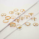 17 Pcs/set Boho Style Rings Set Delicate Crown Star Drop Water Triangle Rin G2Q2