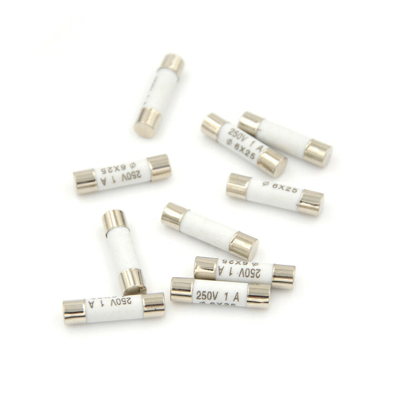 10x 6 x 25mm Ceramic Fuse Electric 250V 1A Fast Blow Ceramic Fuse JR