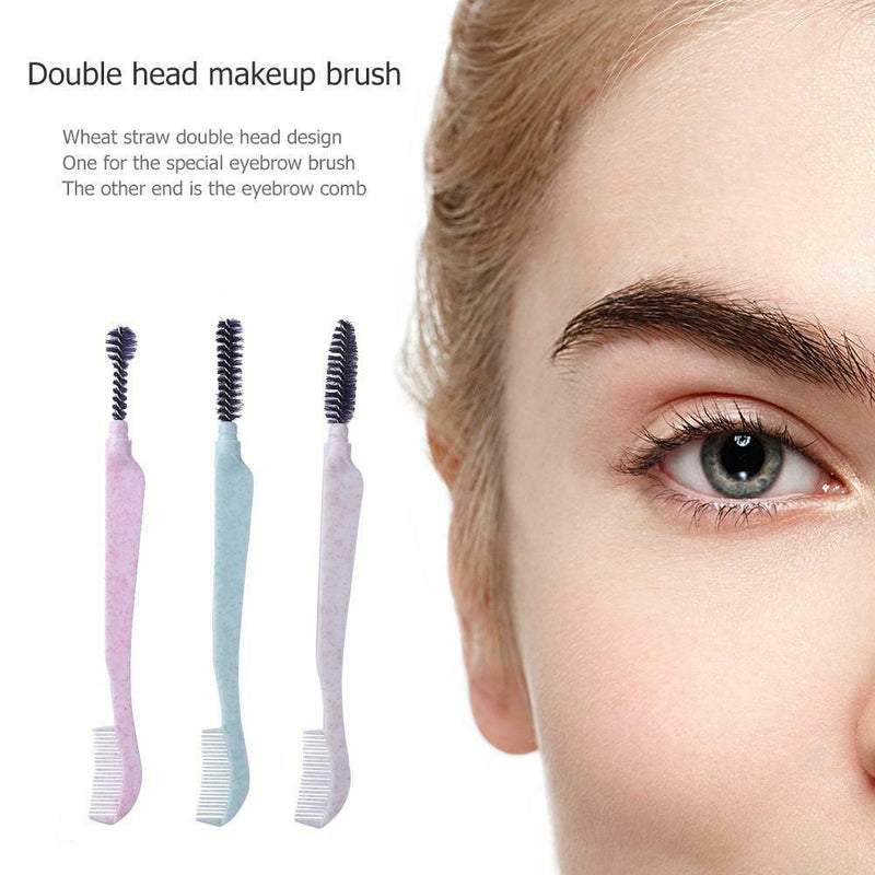 Double Head Eyebrow Fashion Brush Comb Wheat Straw Handle Eye Brows Makeup Tools